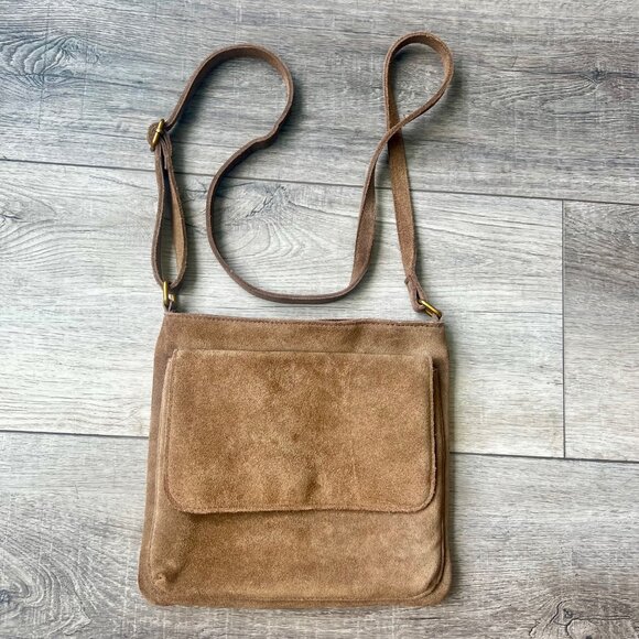 Brandy Melville Handbags - Brandy Melville Suede Brown Shoulder Crossbody Tote Bag Pockets Soft Adjustable